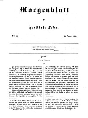 Morgenblatt für gebildete Leser (Morgenblatt für gebildete Stände) Sonntag 14. Januar 1855