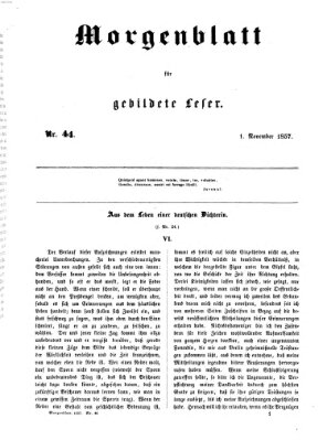 Morgenblatt für gebildete Leser (Morgenblatt für gebildete Stände) Sonntag 1. November 1857