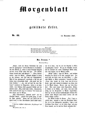 Morgenblatt für gebildete Leser (Morgenblatt für gebildete Stände) Sonntag 15. November 1857