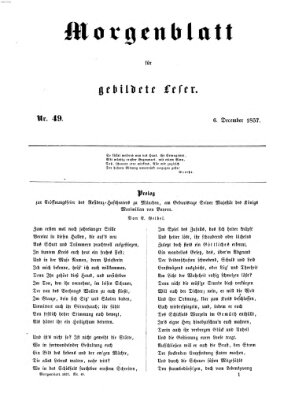 Morgenblatt für gebildete Leser (Morgenblatt für gebildete Stände) Sonntag 6. Dezember 1857