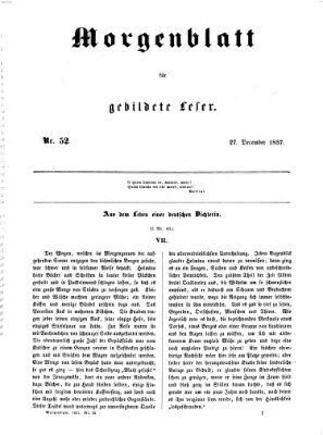 Morgenblatt für gebildete Leser (Morgenblatt für gebildete Stände) Sonntag 27. Dezember 1857