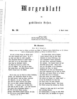 Morgenblatt für gebildete Leser (Morgenblatt für gebildete Stände) Donnerstag 2. April 1863