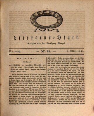 Morgenblatt für gebildete Stände Mittwoch 2. März 1831