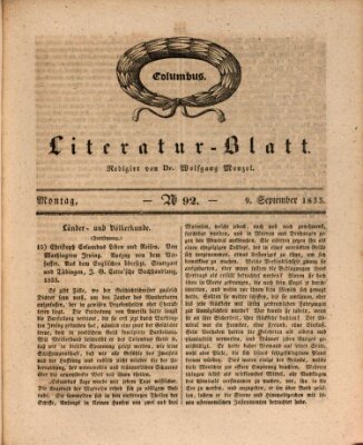Morgenblatt für gebildete Stände Montag 9. September 1833