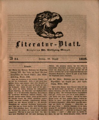 Morgenblatt für gebildete Stände Freitag 19. August 1836