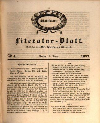 Morgenblatt für gebildete Leser (Morgenblatt für gebildete Stände) Montag 9. Januar 1837