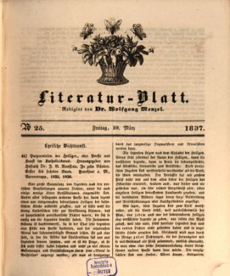 Morgenblatt für gebildete Leser (Morgenblatt für gebildete Stände) Freitag 10. März 1837