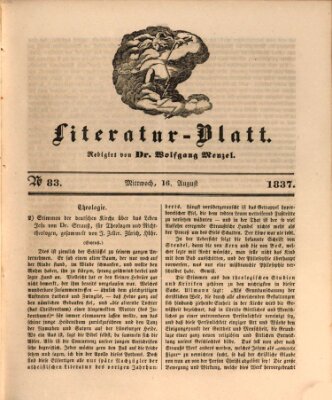 Morgenblatt für gebildete Leser (Morgenblatt für gebildete Stände) Mittwoch 16. August 1837