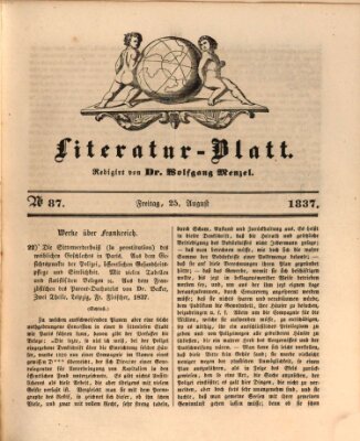 Morgenblatt für gebildete Leser (Morgenblatt für gebildete Stände) Freitag 25. August 1837