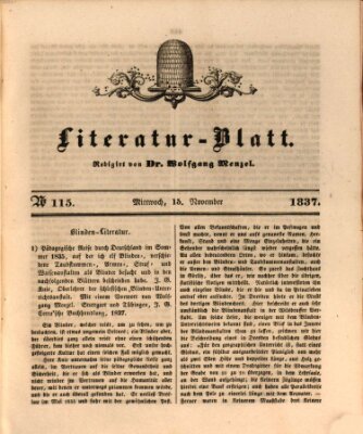 Morgenblatt für gebildete Leser (Morgenblatt für gebildete Stände) Mittwoch 15. November 1837