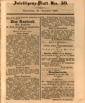 Morgenblatt für gebildete Leser (Morgenblatt für gebildete Stände) Samstag 25. November 1837