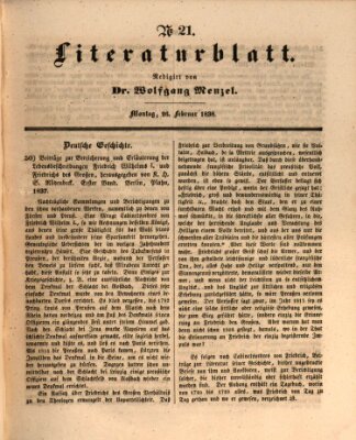 Morgenblatt für gebildete Leser (Morgenblatt für gebildete Stände) Montag 26. Februar 1838