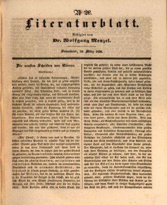 Morgenblatt für gebildete Leser (Morgenblatt für gebildete Stände) Samstag 10. März 1838