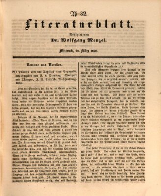 Morgenblatt für gebildete Leser (Morgenblatt für gebildete Stände) Mittwoch 28. März 1838