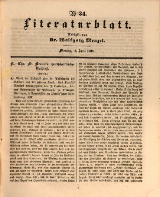 Morgenblatt für gebildete Leser (Morgenblatt für gebildete Stände) Montag 2. April 1838