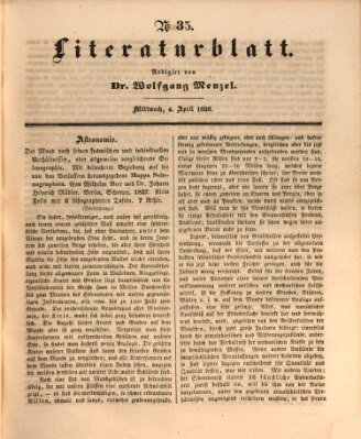 Morgenblatt für gebildete Leser (Morgenblatt für gebildete Stände) Mittwoch 4. April 1838