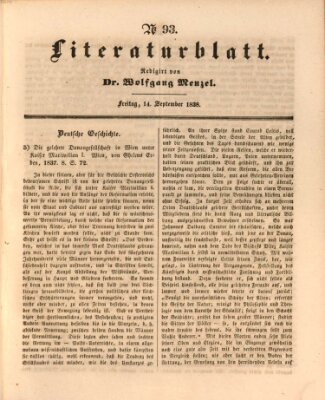 Morgenblatt für gebildete Leser (Morgenblatt für gebildete Stände) Freitag 14. September 1838
