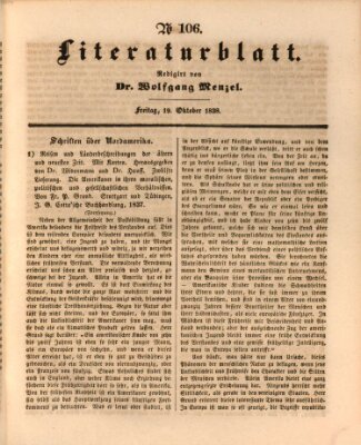 Morgenblatt für gebildete Leser (Morgenblatt für gebildete Stände) Freitag 19. Oktober 1838