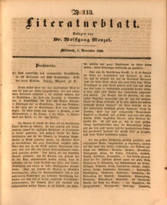 Morgenblatt für gebildete Leser (Morgenblatt für gebildete Stände) Mittwoch 7. November 1838