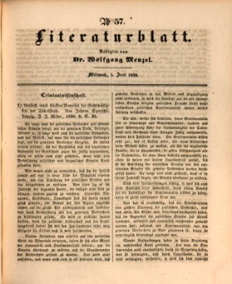 Morgenblatt für gebildete Leser (Morgenblatt für gebildete Stände) Mittwoch 5. Juni 1839