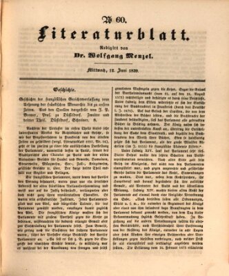 Morgenblatt für gebildete Leser (Morgenblatt für gebildete Stände) Mittwoch 12. Juni 1839