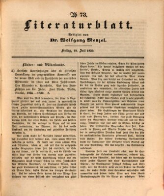 Morgenblatt für gebildete Leser (Morgenblatt für gebildete Stände) Freitag 19. Juli 1839