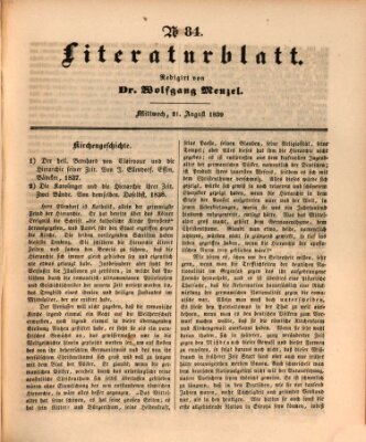 Morgenblatt für gebildete Leser (Morgenblatt für gebildete Stände) Mittwoch 21. August 1839
