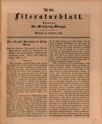 Morgenblatt für gebildete Leser (Morgenblatt für gebildete Stände) Mittwoch 18. September 1839