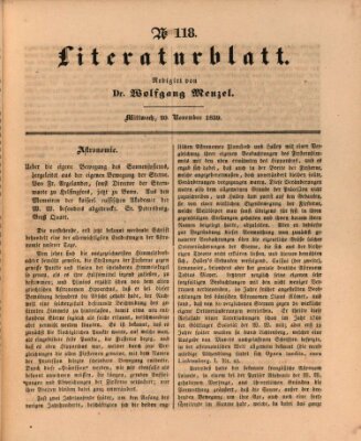 Morgenblatt für gebildete Leser (Morgenblatt für gebildete Stände) Mittwoch 20. November 1839