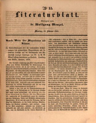 Morgenblatt für gebildete Leser (Morgenblatt für gebildete Stände) Montag 10. Februar 1840