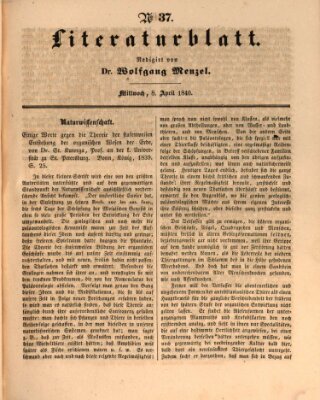 Morgenblatt für gebildete Leser (Morgenblatt für gebildete Stände) Mittwoch 8. April 1840