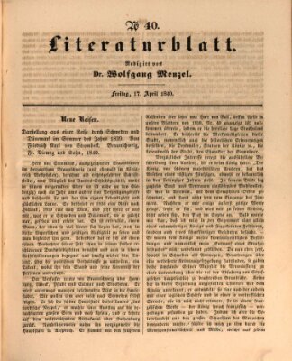 Morgenblatt für gebildete Leser (Morgenblatt für gebildete Stände) Freitag 17. April 1840