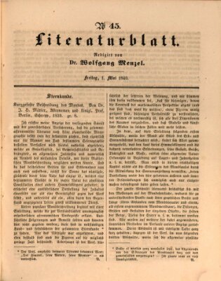 Morgenblatt für gebildete Leser (Morgenblatt für gebildete Stände) Freitag 1. Mai 1840