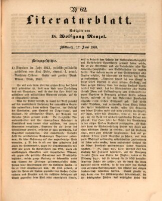Morgenblatt für gebildete Leser (Morgenblatt für gebildete Stände) Mittwoch 17. Juni 1840