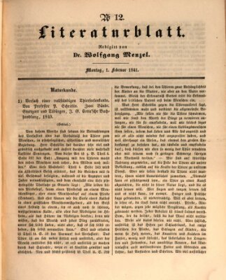 Morgenblatt für gebildete Leser (Morgenblatt für gebildete Stände) Montag 1. Februar 1841