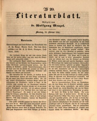 Morgenblatt für gebildete Leser (Morgenblatt für gebildete Stände) Montag 22. Februar 1841