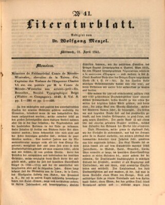 Morgenblatt für gebildete Leser (Morgenblatt für gebildete Stände) Mittwoch 21. April 1841