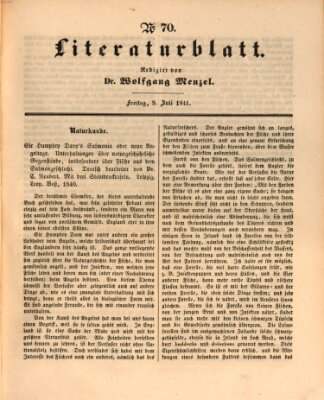 Morgenblatt für gebildete Leser (Morgenblatt für gebildete Stände) Freitag 9. Juli 1841
