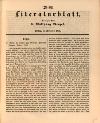 Morgenblatt für gebildete Leser (Morgenblatt für gebildete Stände) Freitag 24. September 1841