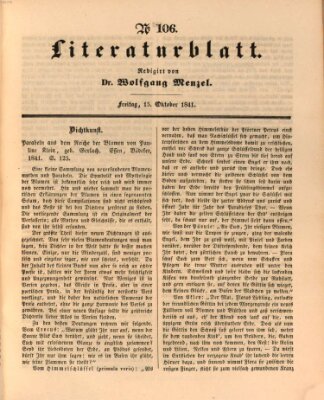 Morgenblatt für gebildete Leser (Morgenblatt für gebildete Stände) Freitag 15. Oktober 1841