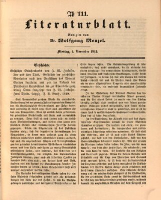 Morgenblatt für gebildete Leser (Morgenblatt für gebildete Stände) Montag 1. November 1841