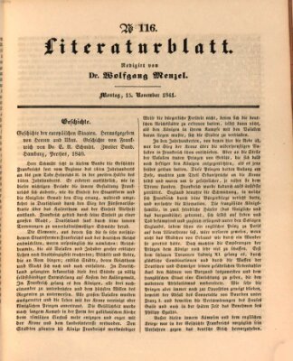 Morgenblatt für gebildete Leser (Morgenblatt für gebildete Stände) Montag 15. November 1841