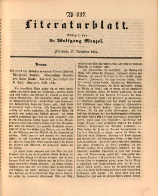 Morgenblatt für gebildete Leser (Morgenblatt für gebildete Stände) Mittwoch 17. November 1841