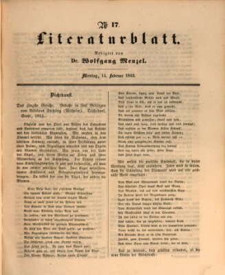 Morgenblatt für gebildete Leser (Morgenblatt für gebildete Stände) Montag 14. Februar 1842
