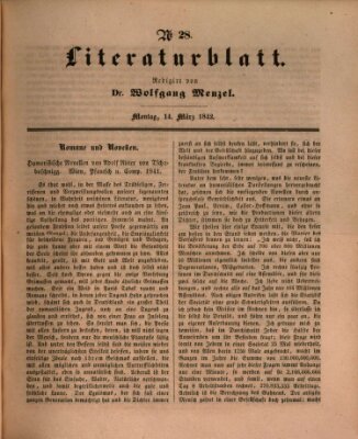 Morgenblatt für gebildete Leser (Morgenblatt für gebildete Stände) Montag 14. März 1842