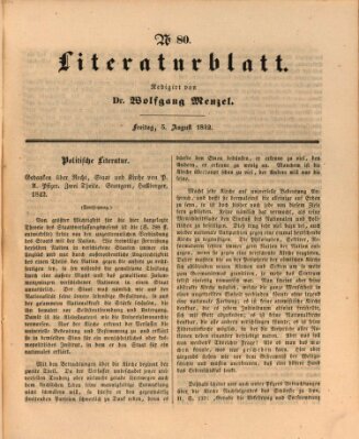 Morgenblatt für gebildete Leser (Morgenblatt für gebildete Stände) Freitag 5. August 1842