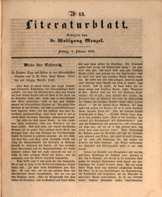 Morgenblatt für gebildete Leser (Morgenblatt für gebildete Stände) Freitag 3. Februar 1843