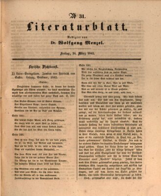 Morgenblatt für gebildete Leser (Morgenblatt für gebildete Stände) Freitag 24. März 1843