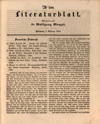 Morgenblatt für gebildete Leser (Morgenblatt für gebildete Stände) Mittwoch 2. Oktober 1844
