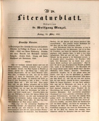 Morgenblatt für gebildete Leser (Morgenblatt für gebildete Stände) Freitag 14. März 1845